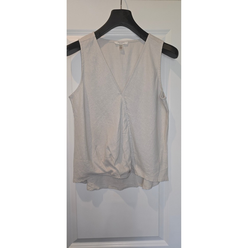 Cable & Gauge Studio Linen Blend V-Neck Twist Front Sleeveless Top Small Grey - Picture 2 of 5